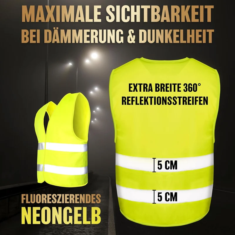 Warnwesten Auto 4er Set Europaweit gültig nach aktueller Norm 2026 EN ISO 20471 - Reflektierende Warnweste Auto - Sicherheitsweste Gelb - Warnschutzweste - Auto Warnweste für Erwachsene