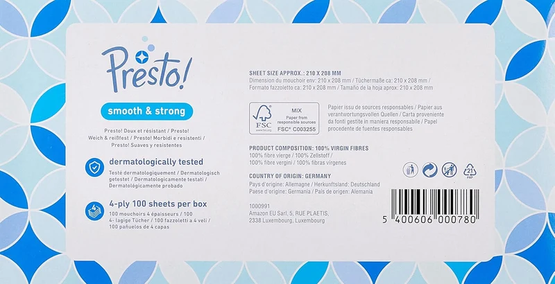 12 x 3-lagige Kosmetiktücher, 1080 Blatt, 12 Packungen à 90 Blatt