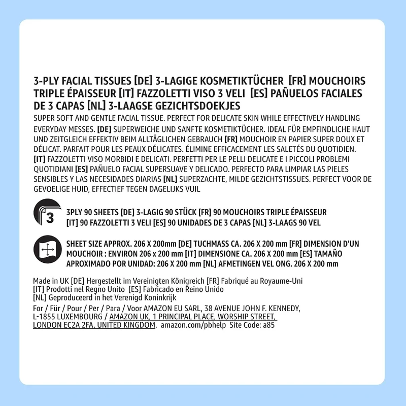 12 x 3-lagige Kosmetiktücher, 1080 Blatt, 12 Packungen à 90 Blatt