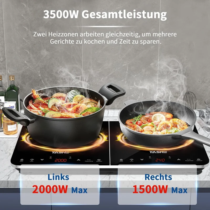 Induktionskochfeld – Einzel Induktionskochplatte, 10-Leistungseinstellung und 10-Temperaturstufen, 2000W Induktionskochfeld 1 Platte, 4-Stunden-Timer, Sicherheitsschloss, Mobil