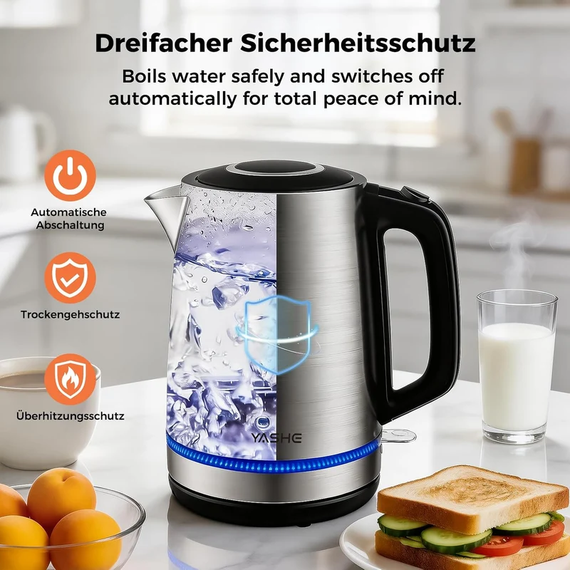 Wasserkocher mit Temperatureinstellung 1,7L 2200W Glas | 5 Temperaturstufen, 5 Farben LED, 30 Min Warmhaltefunktion, Kabellos, Kalkfilter, Abschaltautomatik