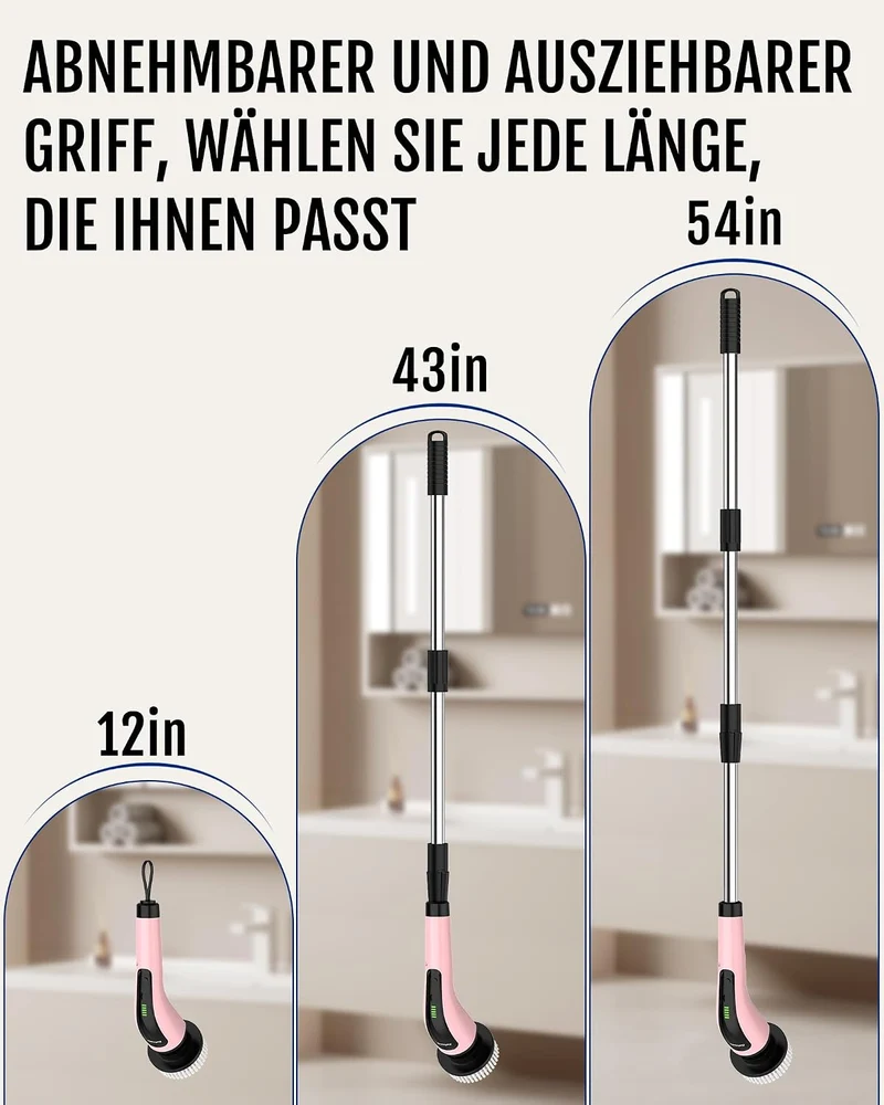 Elektrische Reinigungsbürste, 8 in 1 Electric Cleaning Brush | mit austauschbaren Bohrbürstenköpfen, Wanne mopSet, Elektrische Putzbürste mit Verstellbarem Griff für Bad Küche Auto Fußbode