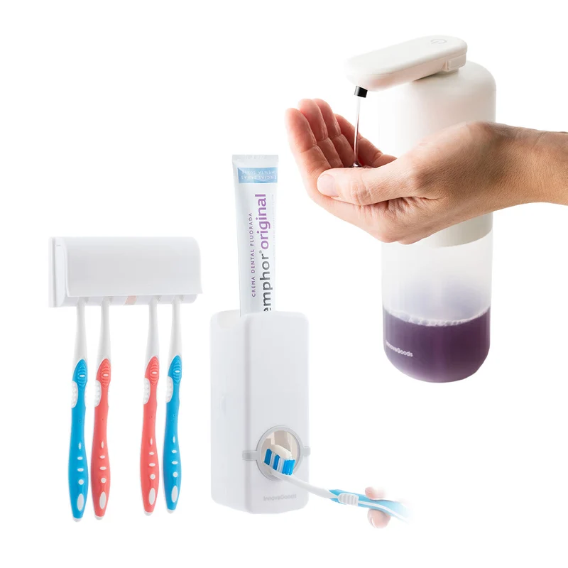 Pack Zahnpastaspender mit Bürstenhalter und Nachfüllbarer automatischer Spender für Flüssigseife InnovaGoods