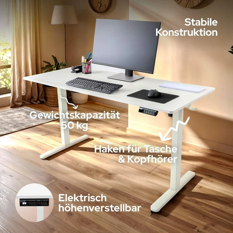 Höhenverstellbarer Schreibtisch 120x60 weiß, elektrisch