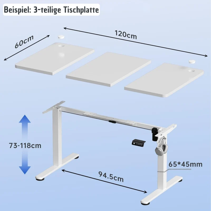 Höhenverstellbarer Schreibtisch 120x60 weiß, elektrisch