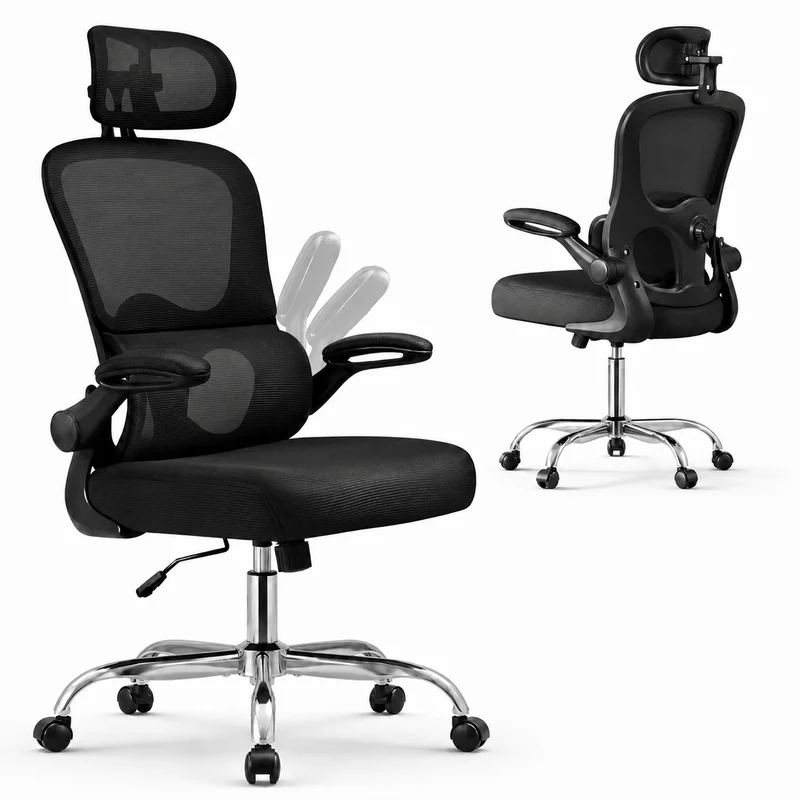Ergonomischer Bürostuhl mit Kopfstütze schwarz, Premium