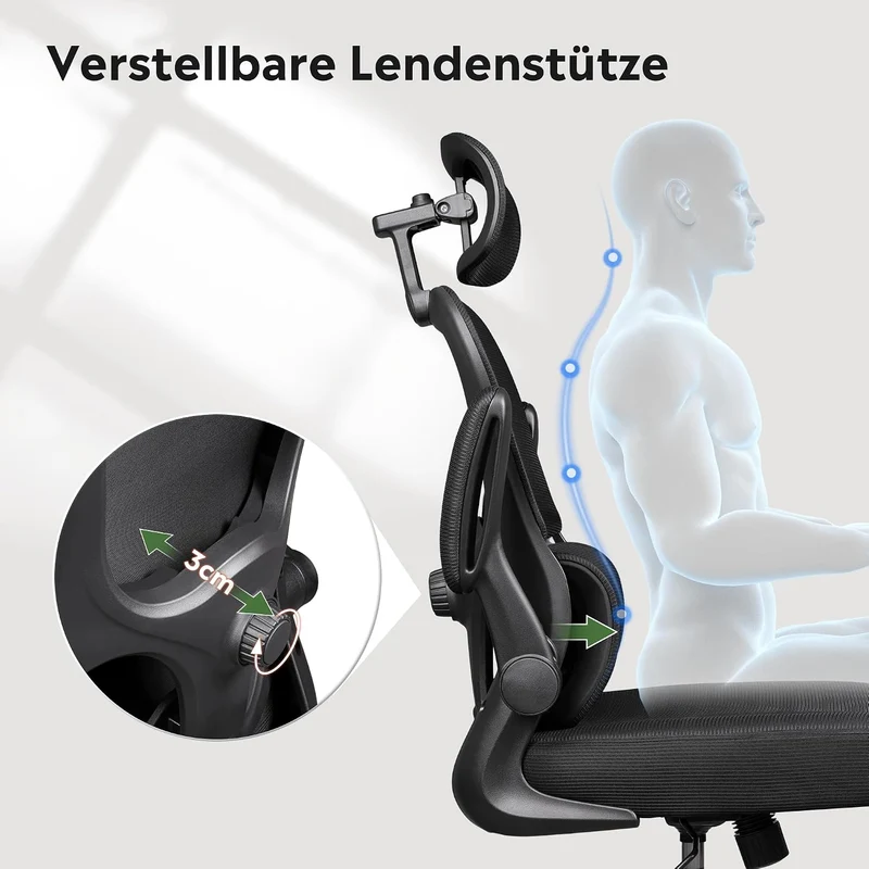 Ergonomischer Bürostuhl mit Kopfstütze schwarz, Premium