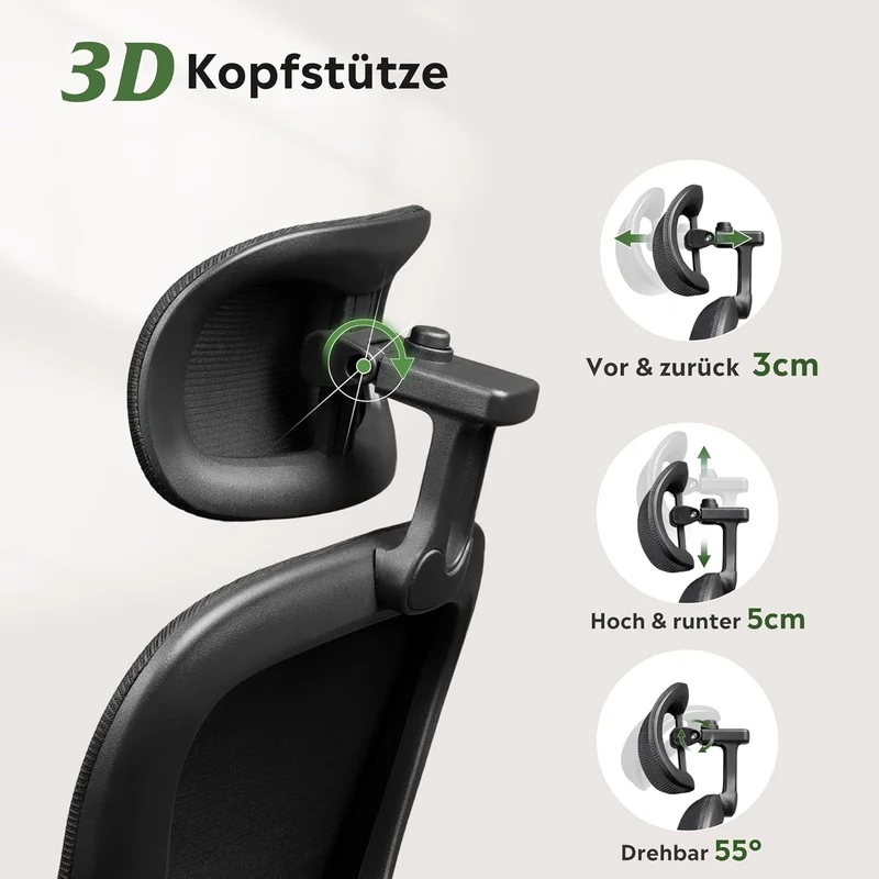 Ergonomischer Bürostuhl mit Kopfstütze schwarz, Premium