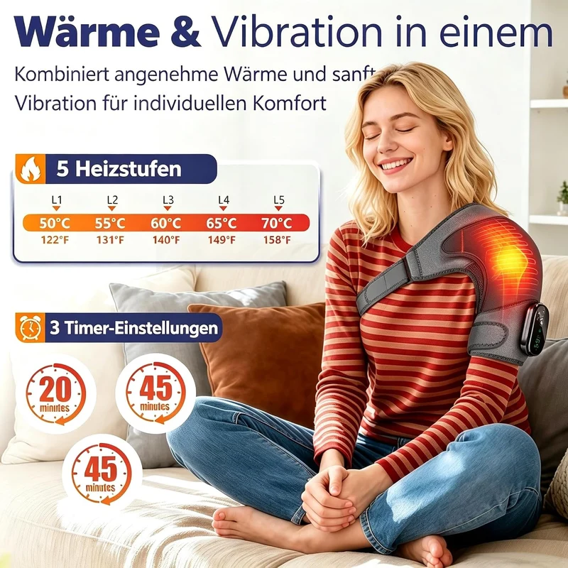 Schulter Massagegerät Kabellos Schulterbandage mit 5 Heizstufen & Vibration