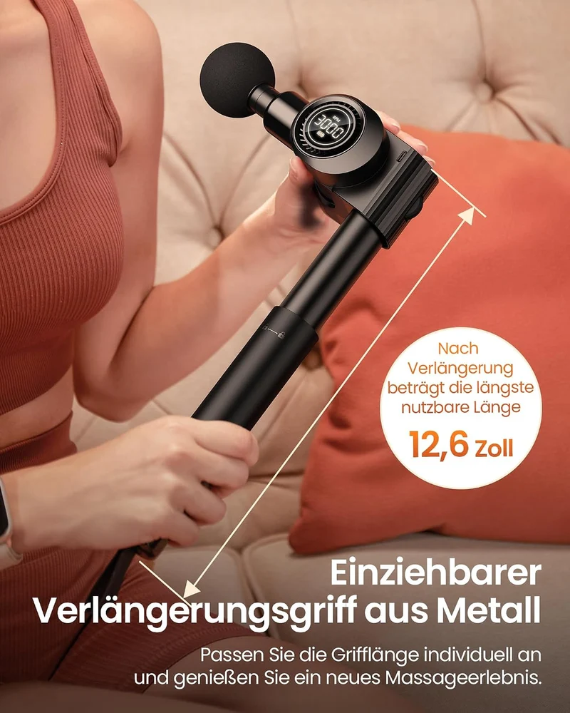Massagepistole,Napre Faltbare Massage Pistole Massage Gun mit Verlängerungsgriff und Einstellbaren Winkeln,Muskel Percussion Massagegerät für Schulter Körper Rücken,32 Geschwindigkeiten,6 Aufsätze