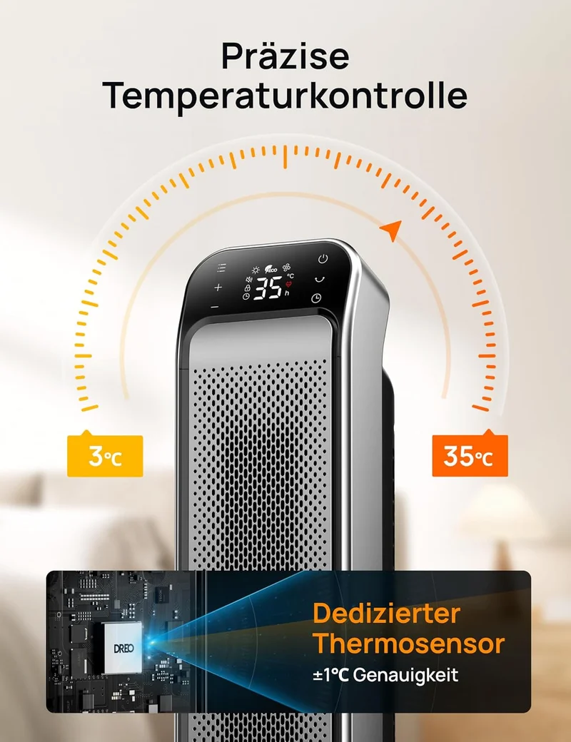 Heizlüfter Energiesparend Leise, 25 Zoll Keramik Heizung Elektrisch mit Fernbedienung und Thermostat, 2000W Elektroheizung, 3 Modus, 12-Std-Timer, Überhitzungs-Kippschutz, Solaris Max