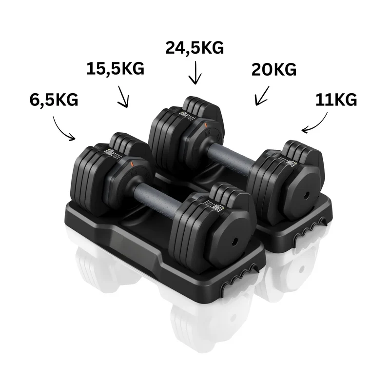 Körperdoc - Verstellbare Hanteln, 6,5–24,5KG mit 5 Gewichtsstufen, 2er-Set Premium