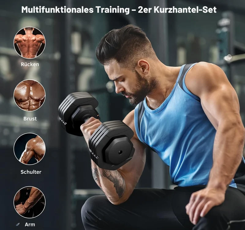 Körperdoc - Verstellbare Hanteln, 2-11KG mit 5 Gewichtsstufen, 2er-Set Premium
