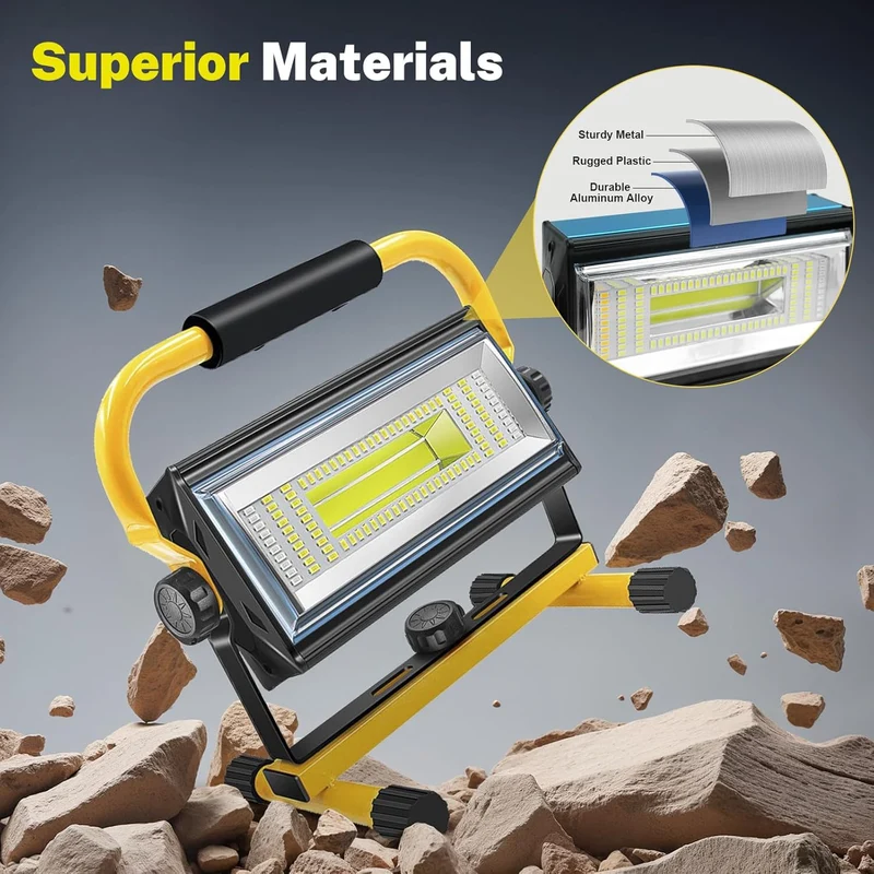 LED Baustrahler Akku, 80W 7000Lumen LED Strahler Akku Arbeitsleuchte mit 6 Modi, Tragbar Arbeitsscheinwerfer für Werkstatt Baustelle Garage Camping Außen Beleuchtung