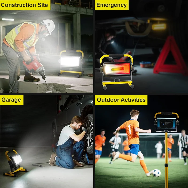 LED Baustrahler Akku, 80W 7000Lumen LED Strahler Akku Arbeitsleuchte mit 6 Modi, Tragbar Arbeitsscheinwerfer für Werkstatt Baustelle Garage Camping Außen Beleuchtung