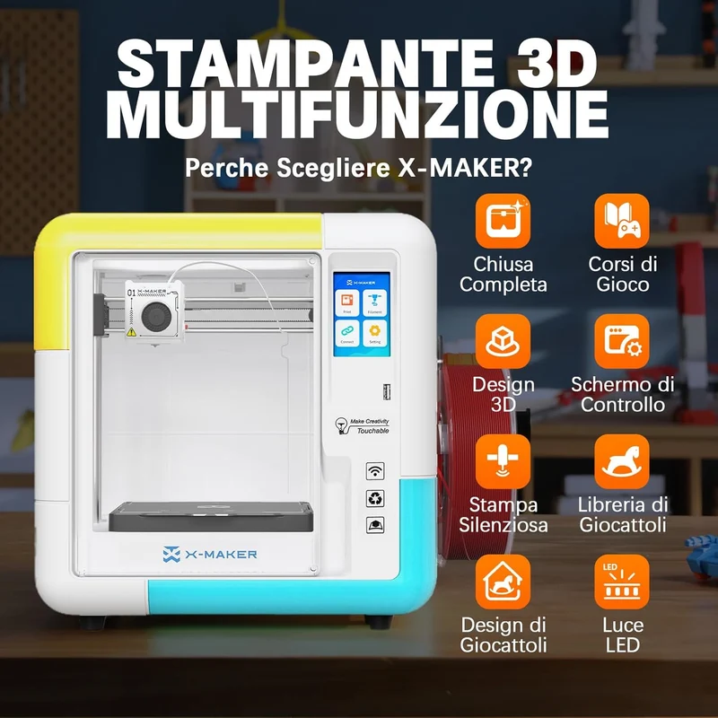 X-Maker 3D-Drucker mit Design-App - Vollständig geschlossen, KI Design-App, umfangreiche Sammlung an 3D-Spielzeugvorlagen, mit 16+ Mini-3D- Designmodulen, schneller Düsenwechsel