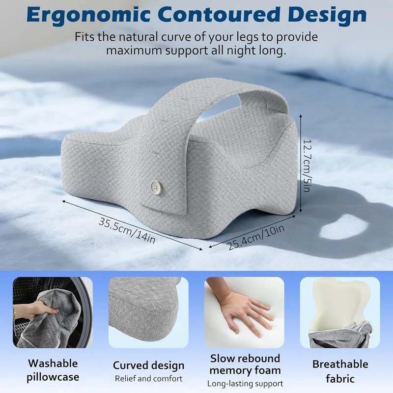 Kniekissen für Seitenschläfer – Ergonomisches Bein-Kissen gegen Hüft- und Rückenschmerzen, aus Memory Schaum mit atmungsaktivem, waschbarem Bezug für Beine, Hüfte & Rücken