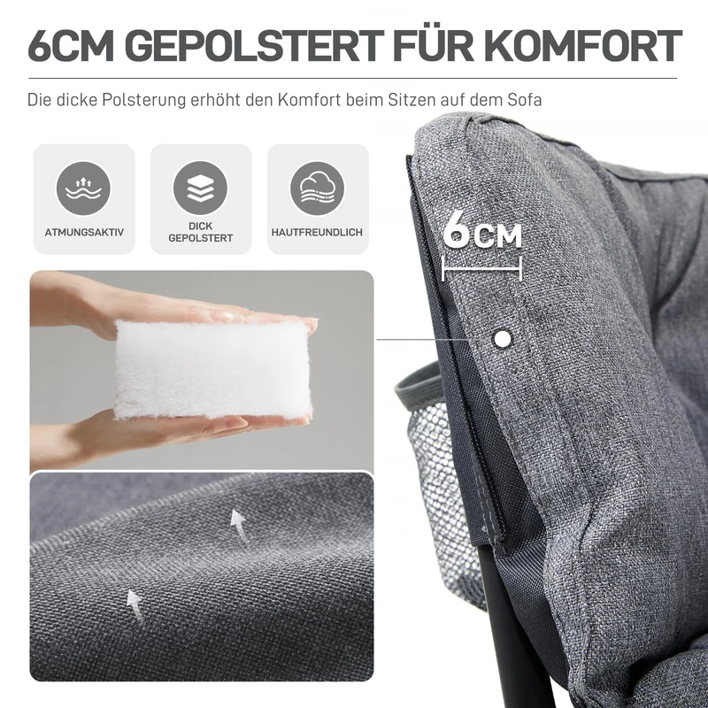 Campingstuhl Faltbar 124CM Breit Campingsofa für 2 Personen Faltsofa 320KG Belastbar, Campingcouch Dick Gepolstert Klappstuhl XXL 2 Sitzer Hohe Lehne für Outdoor Garten Balkon Indoor