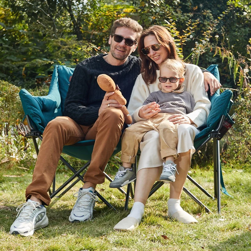 Campingstuhl Faltbar 124CM Breit Campingsofa für 2 Personen Faltsofa 320KG Belastbar, Campingcouch Dick Gepolstert Klappstuhl XXL 2 Sitzer Hohe Lehne für Outdoor Garten Balkon Indoor
