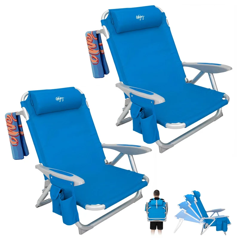 Strandstuhl klappbar Alu Hochlehner Klappstuhl 4 Position Leicht tragbar stabiler Campingstuhl