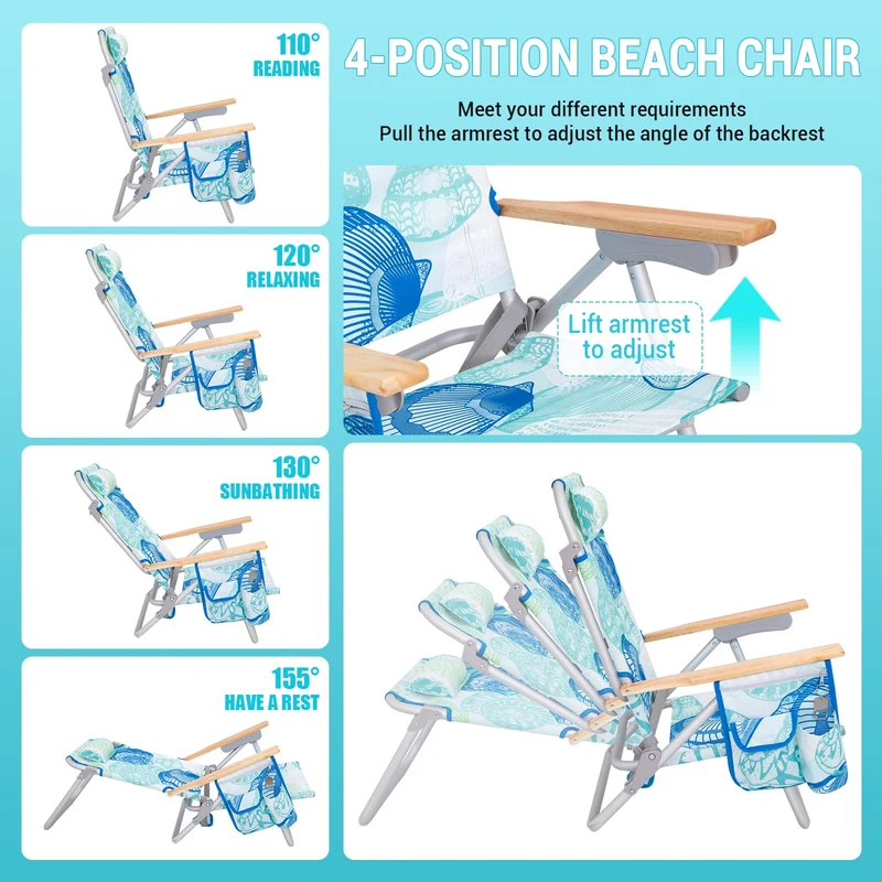 Strandstuhl klappbar Alu Hochlehner Klappstuhl 4 Position Leicht tragbar stabiler Campingstuhl