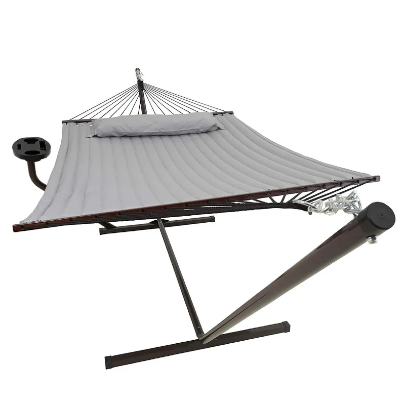 Hängematte mit Gestell und Tisch - Hängematte Outdoor für den Garten, Pool & Balkon - Großzügige Hängematten 2 Personen - Doppelhängematte mit Ständer und Beistelltisch - 200 kg Belastbarkeit