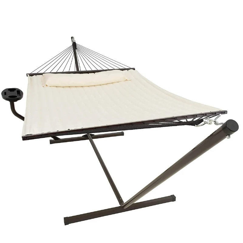 Hängematte mit Gestell und Tisch - Hängematte Outdoor für den Garten, Pool & Balkon - Großzügige Hängematten 2 Personen - Doppelhängematte mit Ständer und Beistelltisch - 200 kg Belastbarkeit