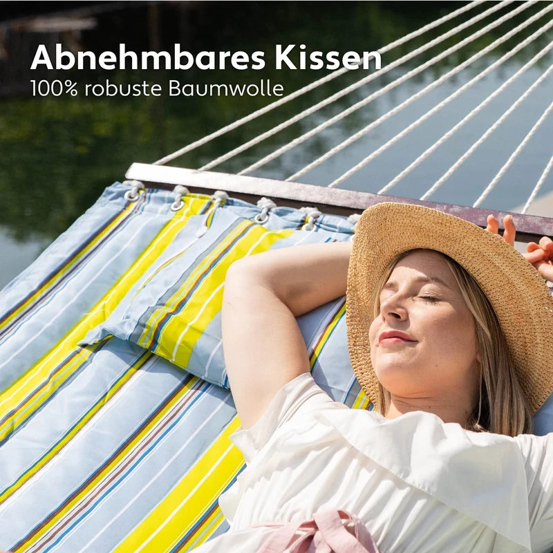 Hängematte mit Gestell und Tisch - Hängematte Outdoor für den Garten, Pool & Balkon - Großzügige Hängematten 2 Personen - Doppelhängematte mit Ständer und Beistelltisch - 200 kg Belastbarkeit