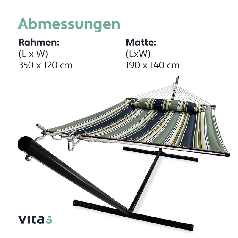 Hängematte mit Gestell und Tisch - Hängematte Outdoor für den Garten, Pool & Balkon - Großzügige Hängematten 2 Personen - Doppelhängematte mit Ständer und Beistelltisch - 200 kg Belastbarkeit