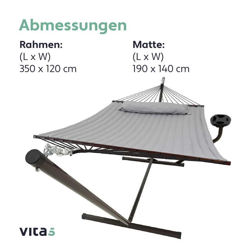 Hängematte mit Gestell und Tisch - Hängematte Outdoor für den Garten, Pool & Balkon - Großzügige Hängematten 2 Personen - Doppelhängematte mit Ständer und Beistelltisch - 200 kg Belastbarkeit