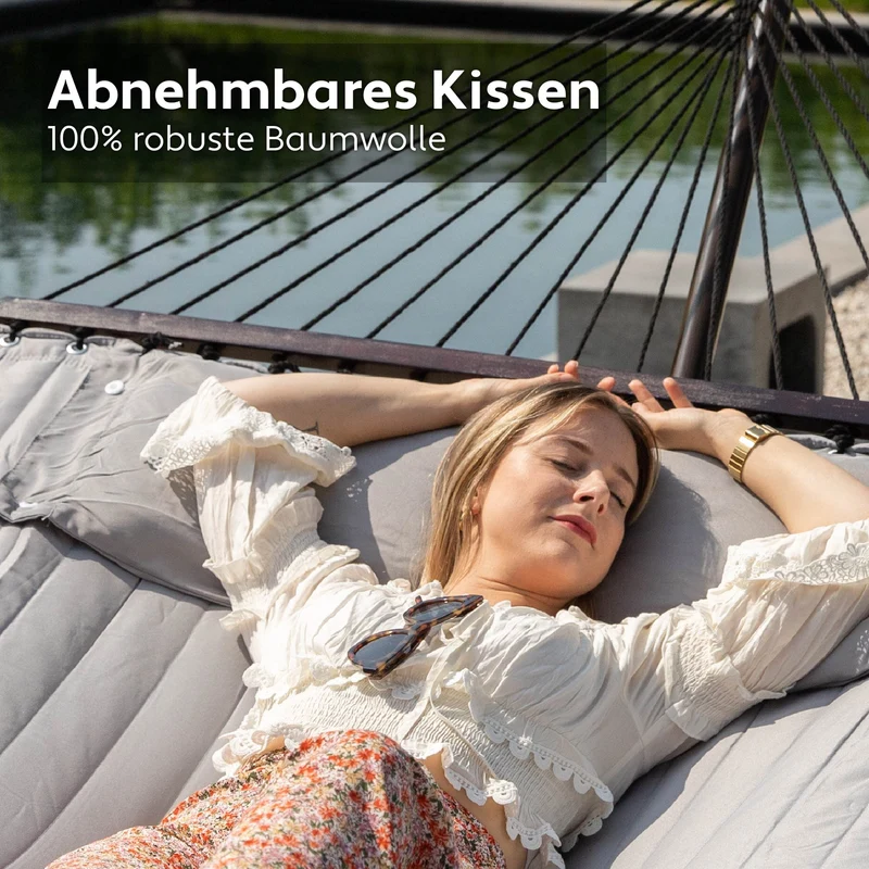 Hängematte mit Gestell und Tisch - Hängematte Outdoor für den Garten, Pool & Balkon - Großzügige Hängematten 2 Personen - Doppelhängematte mit Ständer und Beistelltisch - 200 kg Belastbarkeit