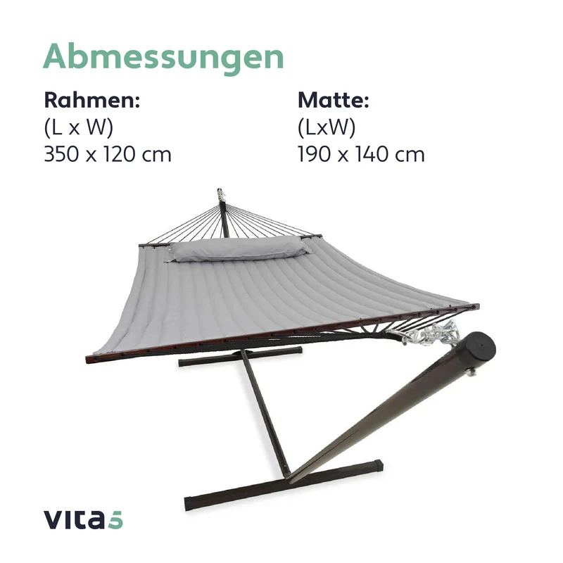 Hängematte mit Gestell und Tisch - Hängematte Outdoor für den Garten, Pool & Balkon - Großzügige Hängematten 2 Personen - Doppelhängematte mit Ständer und Beistelltisch - 200 kg Belastbarkeit