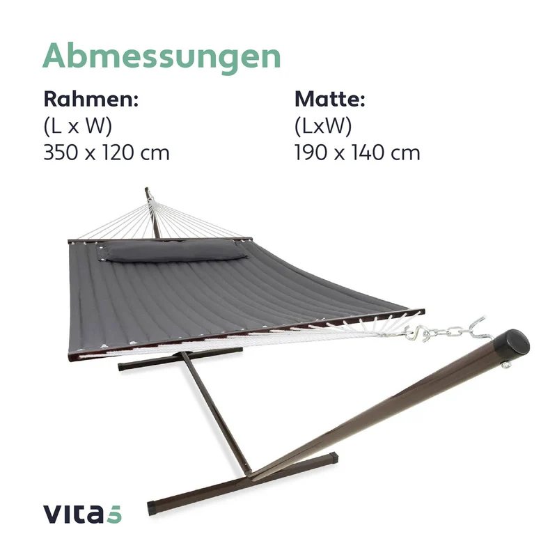 Hängematte mit Gestell und Tisch - Hängematte Outdoor für den Garten, Pool & Balkon - Großzügige Hängematten 2 Personen - Doppelhängematte mit Ständer und Beistelltisch - 200 kg Belastbarkeit