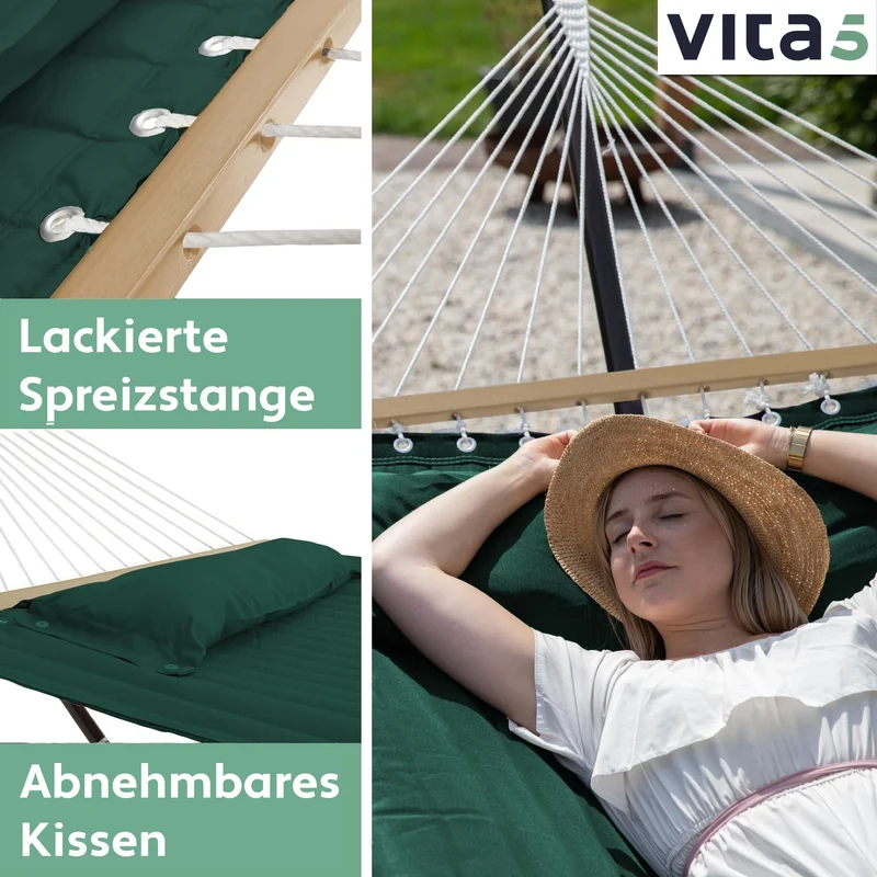 Hängematte mit Gestell und Tisch - Hängematte Outdoor für den Garten, Pool & Balkon - Großzügige Hängematten 2 Personen - Doppelhängematte mit Ständer und Beistelltisch - 200 kg Belastbarkeit