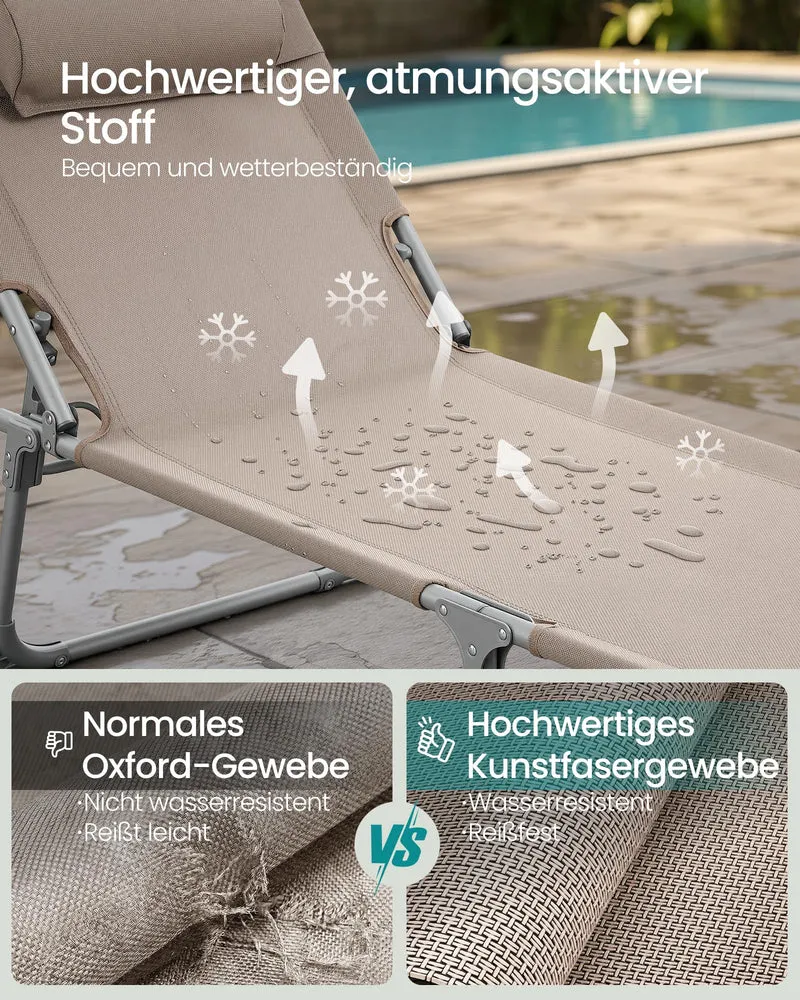 Sonnenliege, klappbarer Liegestuhl, 193 x 53 x 29 cm, trägt bis zu 150 kg, Sonnenschutz, Kopfkissen, verstellbare Rückenlehne, für Garten, Pool, Terrasse