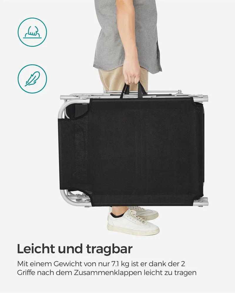 Sonnenliege, klappbarer Liegestuhl, 193 x 53 x 29 cm, trägt bis zu 150 kg, Sonnenschutz, Kopfkissen, verstellbare Rückenlehne, für Garten, Pool, Terrasse