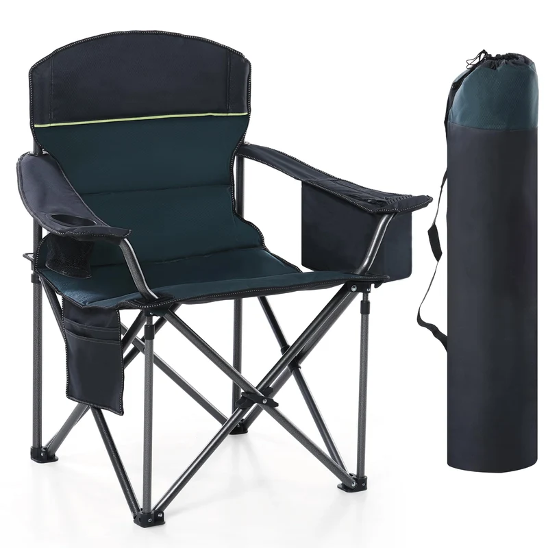 Campingstuhl Faltbar 200kg Klappstuhl Gepolstert mit Getränkehaltern Faltbarer Angelstuhl XXL mit Armlehnen Outdoorstuhl
