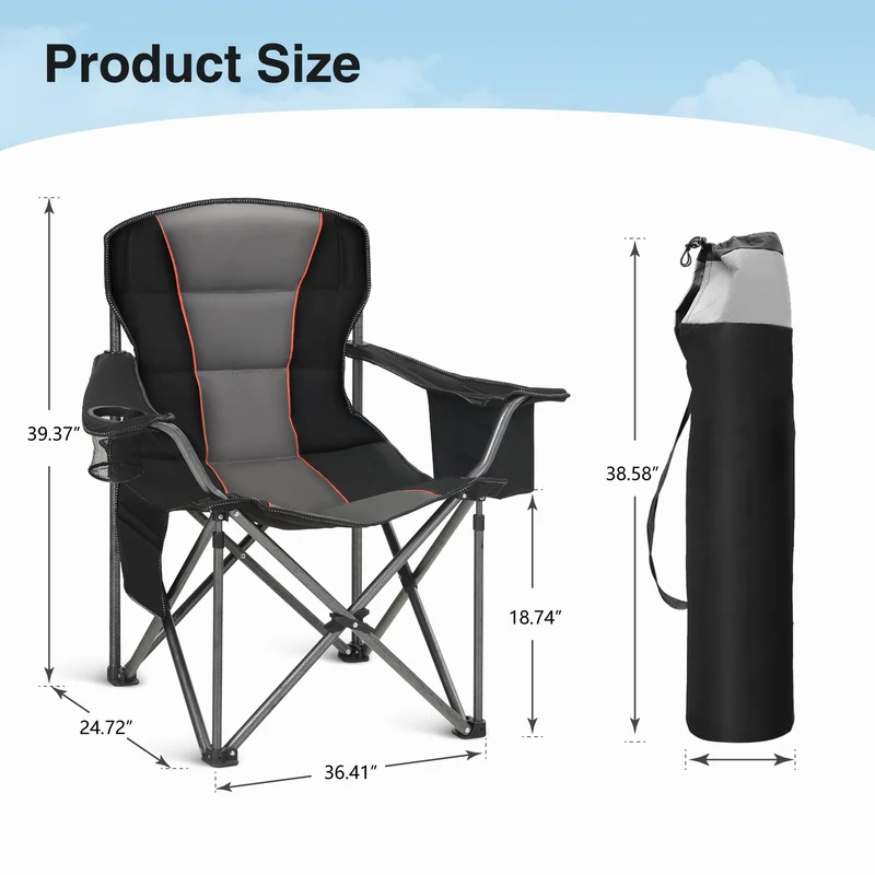 Campingstuhl Faltbar 200kg Klappstuhl Gepolstert mit Getränkehaltern Faltbarer Angelstuhl XXL mit Armlehnen Outdoorstuhl