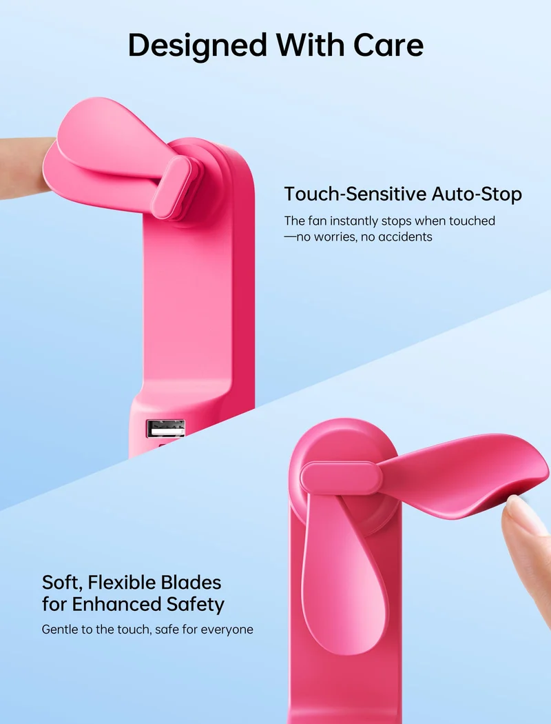 Mini Handventilator, 3-in-1 Handventilator, wiederaufladbarer USB /12–19 Betriebsstunden - mit Powerbank, Taschenlampe, tragbarer Ventilator für Reisen/Sommer, Geschenke für Frauen-Rosa