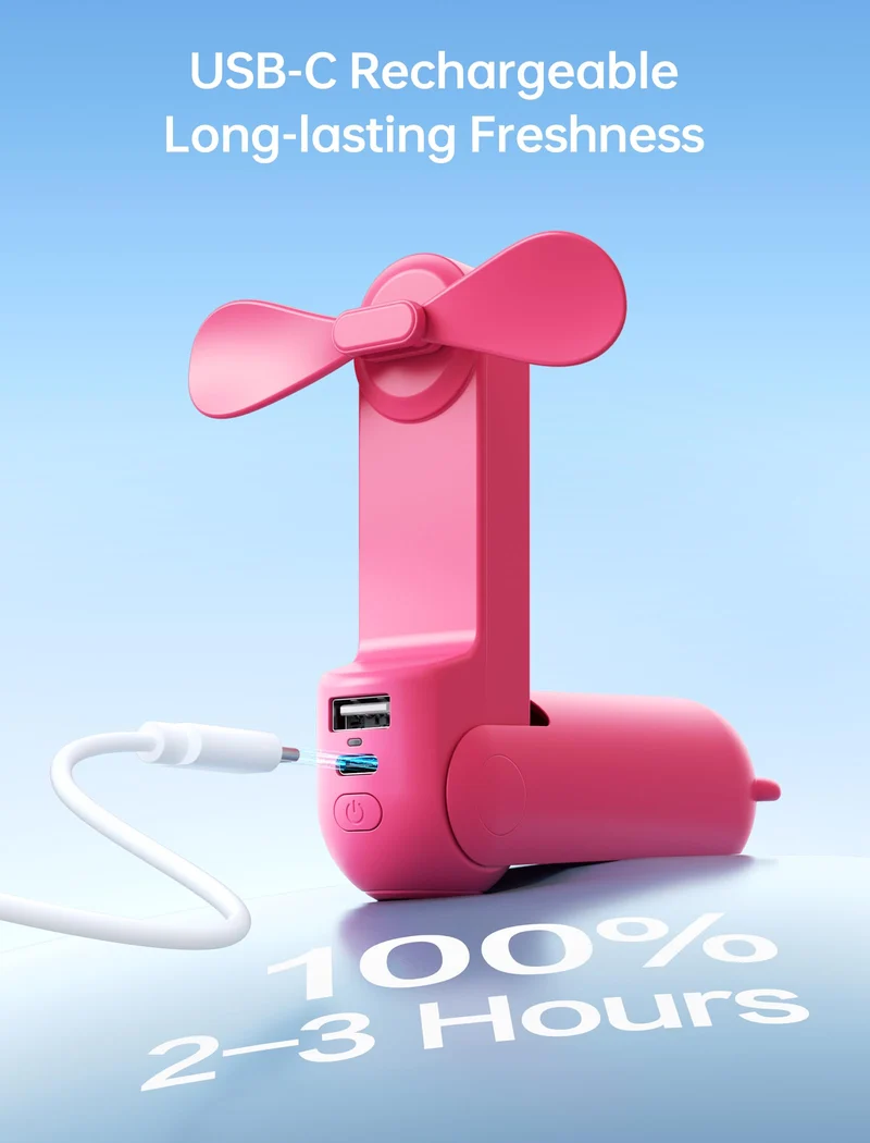 Mini Handventilator, 3-in-1 Handventilator, wiederaufladbarer USB /12–19 Betriebsstunden - mit Powerbank, Taschenlampe, tragbarer Ventilator für Reisen/Sommer, Geschenke für Frauen-Rosa