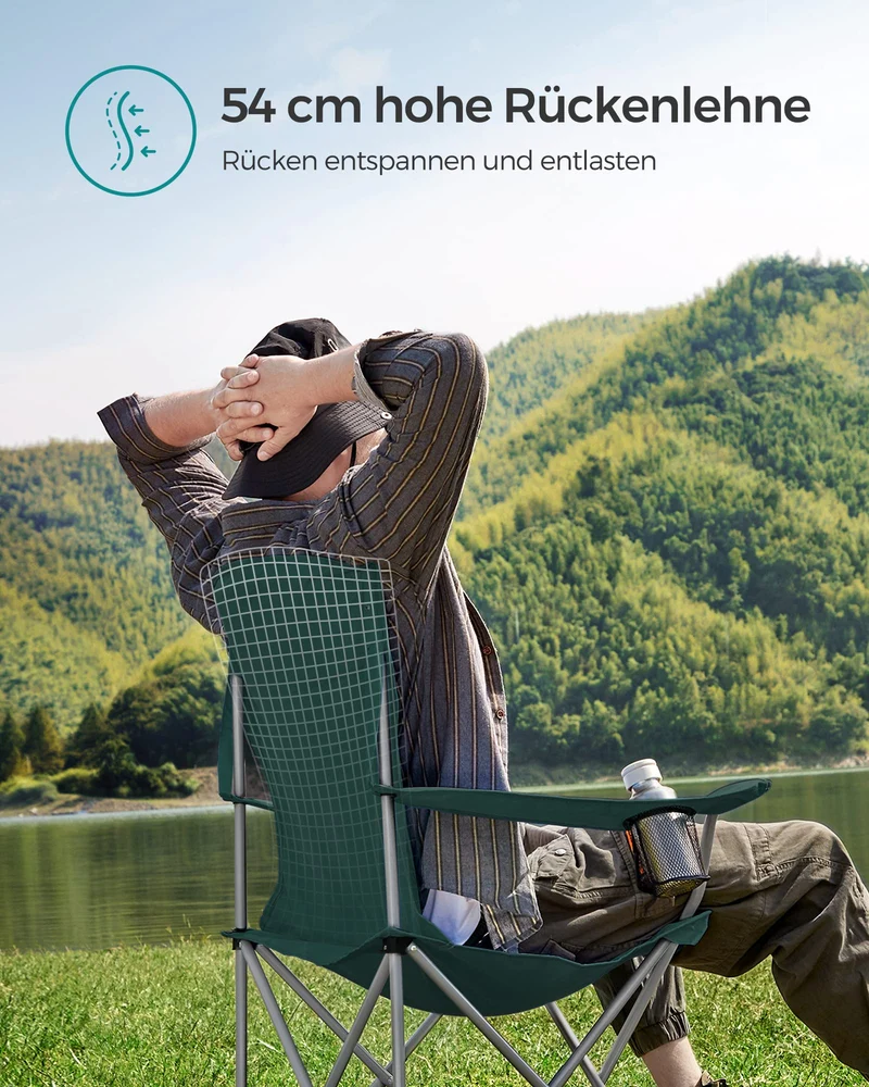2er Set Klappstuhl Campingstuhl Bequeme Schwerlaststruktur bis 150kg belastbar mit Getränkehalter Outdoor Stuhl