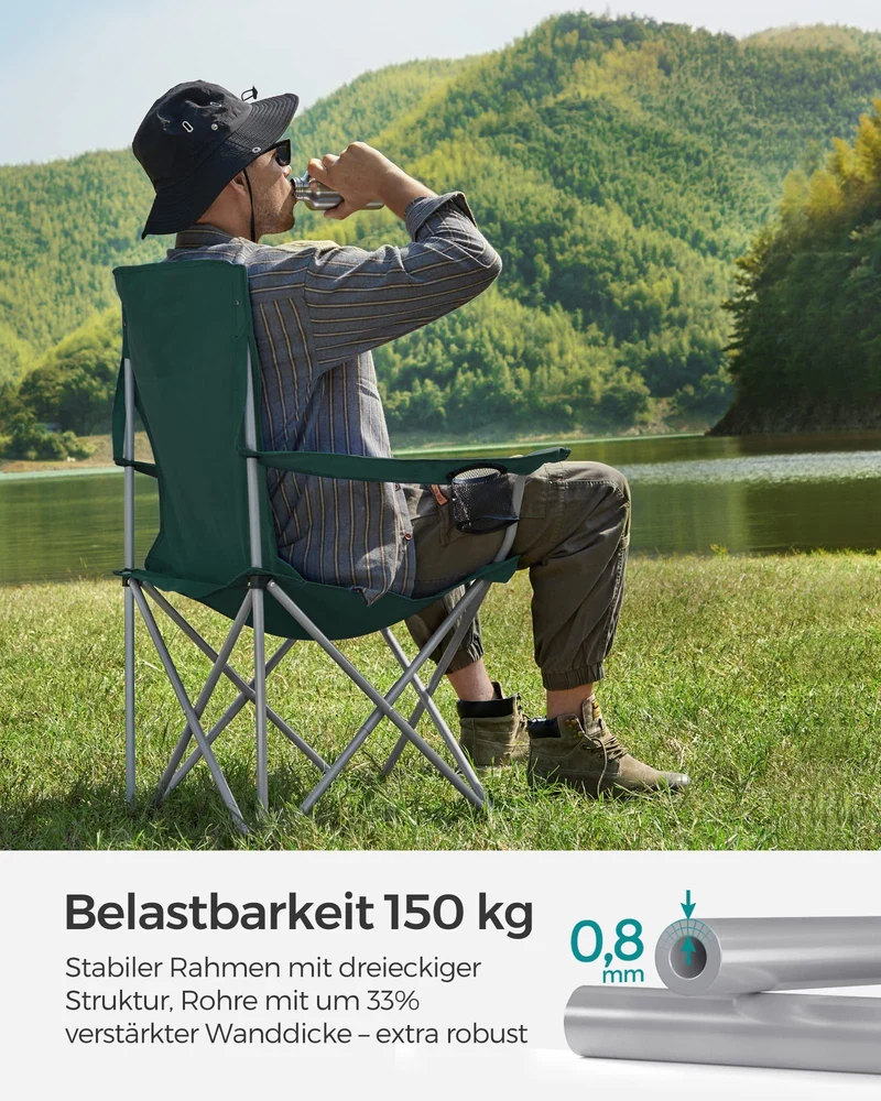 2er Set Klappstuhl Campingstuhl Bequeme Schwerlaststruktur bis 150kg belastbar mit Getränkehalter Outdoor Stuhl