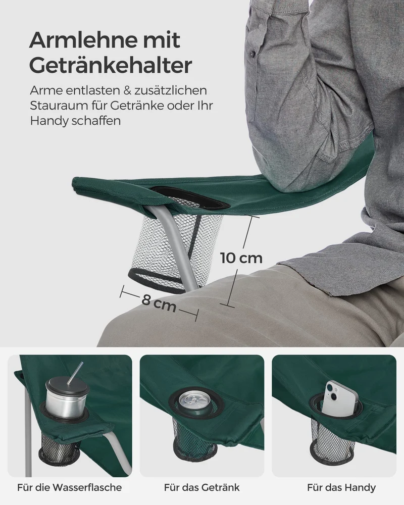 2er Set Klappstuhl Campingstuhl Bequeme Schwerlaststruktur bis 150kg belastbar mit Getränkehalter Outdoor Stuhl