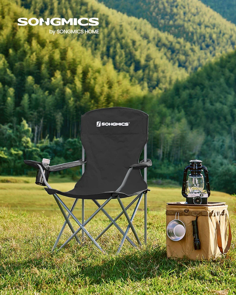 2er Set Klappstuhl Campingstuhl Bequeme Schwerlaststruktur bis 150kg belastbar mit Getränkehalter Outdoor Stuhl