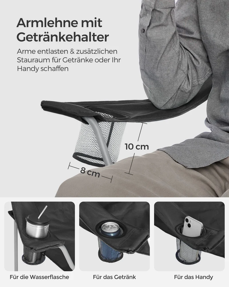 2er Set Klappstuhl Campingstuhl Bequeme Schwerlaststruktur bis 150kg belastbar mit Getränkehalter Outdoor Stuhl