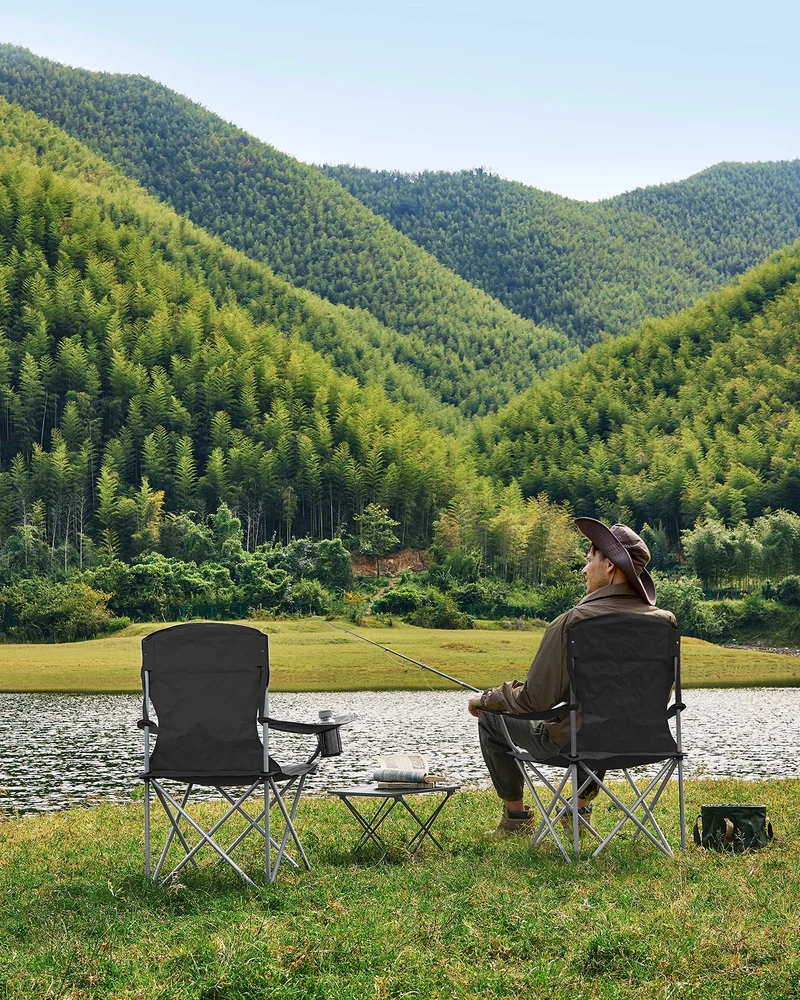 2er Set Klappstuhl Campingstuhl Bequeme Schwerlaststruktur bis 150kg belastbar mit Getränkehalter Outdoor Stuhl