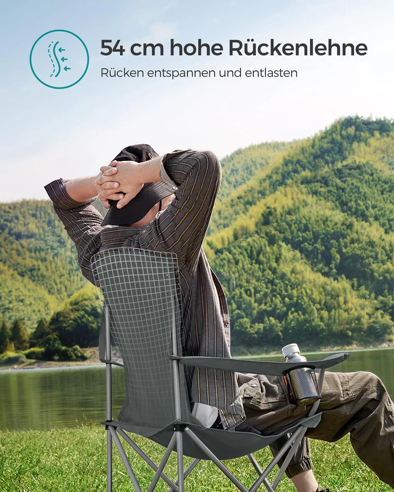 2er Set Klappstuhl Campingstuhl Bequeme Schwerlaststruktur bis 150kg belastbar mit Getränkehalter Outdoor Stuhl