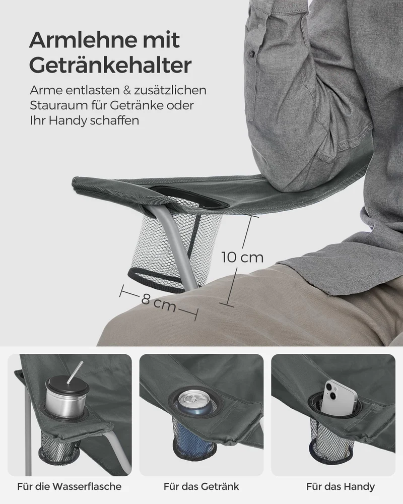 2er Set Klappstuhl Campingstuhl Bequeme Schwerlaststruktur bis 150kg belastbar mit Getränkehalter Outdoor Stuhl