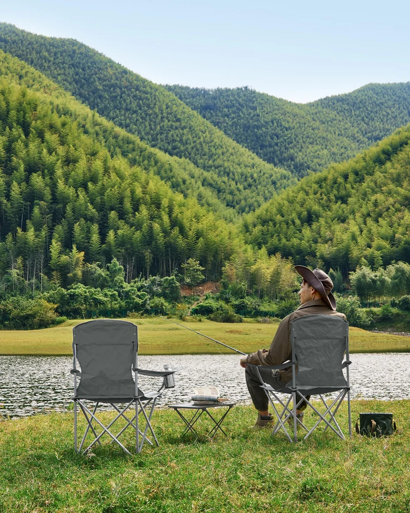 2er Set Klappstuhl Campingstuhl Bequeme Schwerlaststruktur bis 150kg belastbar mit Getränkehalter Outdoor Stuhl