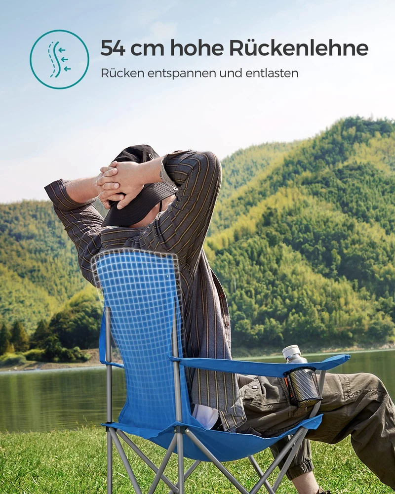 2er Set Klappstuhl Campingstuhl Bequeme Schwerlaststruktur bis 150kg belastbar mit Getränkehalter Outdoor Stuhl